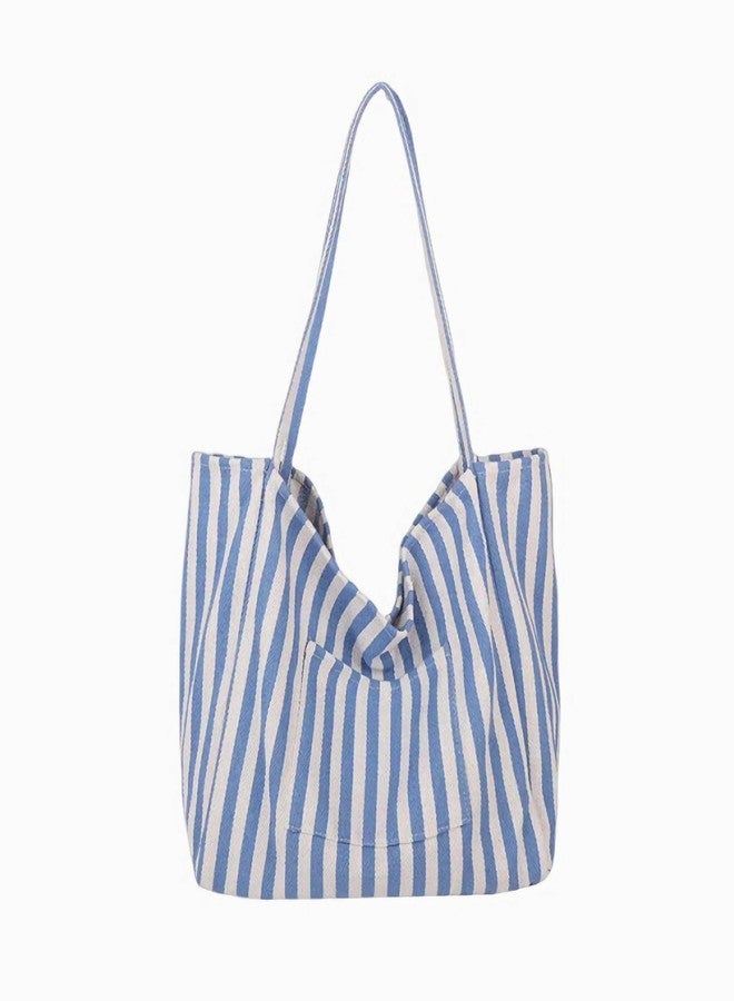 Winatehr canvas tote bag for women, beach striped medium size shoulder bag with pocket, college everyday casual tote bag for work - Image 1